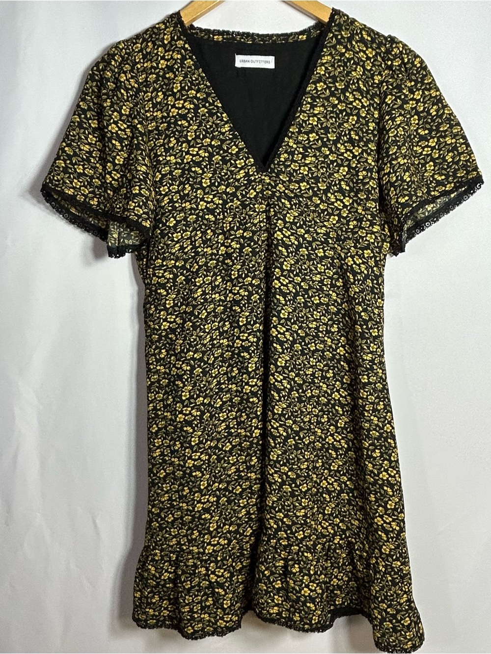 Urban Outfitters Newport Mini Dress Size Small Black Yellow Floral Cottagecore